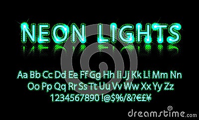 Realistic fashionable neon font Vector Illustration