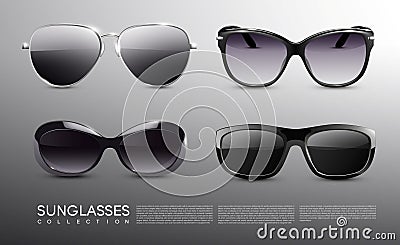 Realistic Fashionable Sunglasses Set Vector Illustration