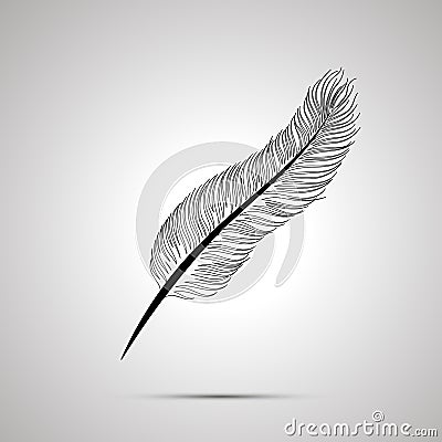 Realistic feather outline simple black icon Stock Photo