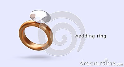 Realistic female wedding ring with precious stone. Expensive accessory of bride Vector Illustration