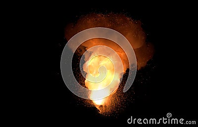 Realistic fiery explosion over a black background Stock Photo