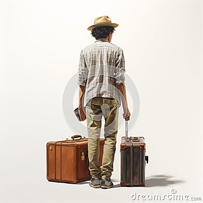 Realistic Figurative Painting Of Michael With Suitcase Stock Photo