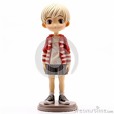 Charming Anime Boy Figurine With Short Hair And Red Sweater Stock Photo