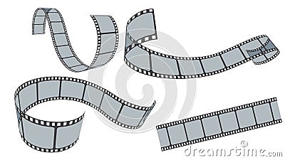 Realistic film strips collection isolated on white background. Retro 35mm foto and movie film roll vector set. Set of blank cinema Vector Illustration