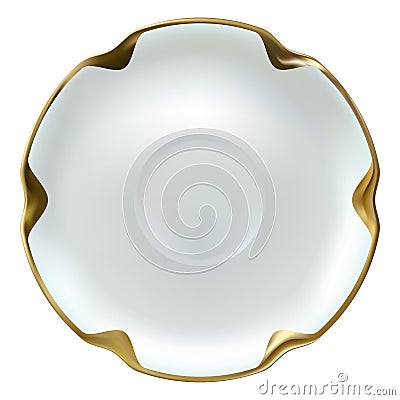 Realistic fine china white saucer with gold rim Vector Illustration