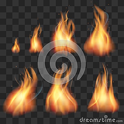 Realistic fire animation sprites flames vector set Vector Illustration