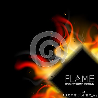 Realistic fire background in rhombus. Flame burn design for banners, posters, massages, announcements Vector Illustration