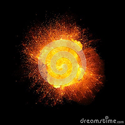 Realistic fire explosion on black background Stock Photo