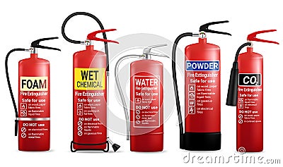 Realistic fire extinguisher set, vector isolated illustration Vector Illustration