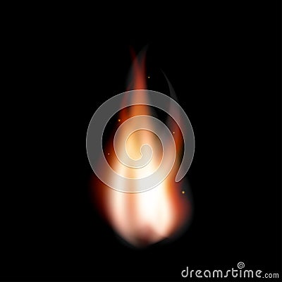 Realistic fire, flame, bonfire with sparkles isolated on black background Vector Illustration