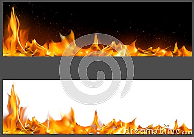 Realistic Fire Flames on Banners Vector Illustration