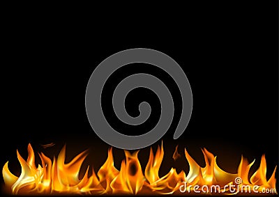 Realistic Fire Flames on Black Background Vector Illustration