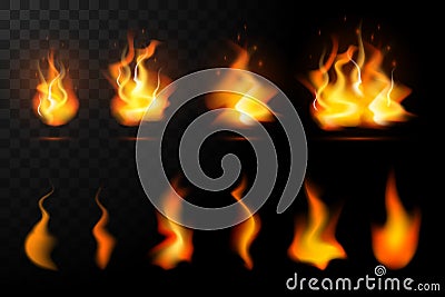 Realistic fire flames set Vector Illustration