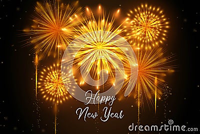 Realistic fireworks new year background isplay images with colourful glowing particles vector illustration Vector Illustration