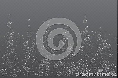 Realistic fizzing air bubbles, effervescent water on transparent background. Vector Illustration