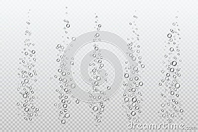 Realistic fizzing bubbles. Underwater carbonate sparkles under water fizz gas isolated aquarium air. Bubble stream Vector Illustration