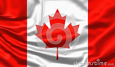 Realistic flag. Canada flag blowing in the wind. Background silk texture. 3d illustration Cartoon Illustration