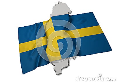 A realistic flag covering the shape of Sweden (series) Stock Photo