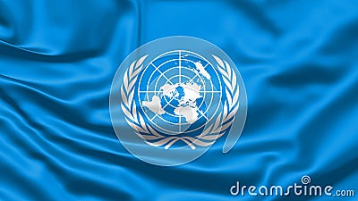 Realistic flag. United Nations Organization flag blowing in the wind. Background silk texture. 3d illustration Cartoon Illustration