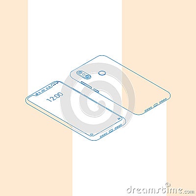 Realistic flat modern, two smart phone with color glow on light background. Vector Illustration
