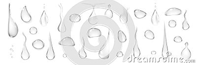 Realistic flowing raindrops set collection Vector Illustration