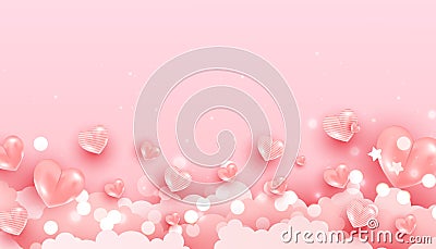 Realistic flying love elements for romantic banner design. Horizontal minimal poster, greeting card, headers for website. Mother` Stock Photo