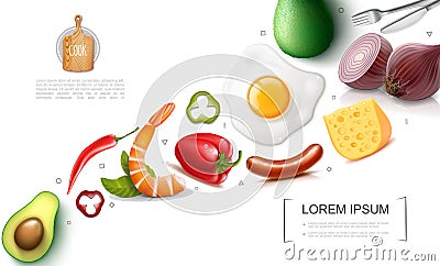 Realistic Food Colorful Concept Vector Illustration