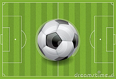 Realistic Football - Soccer Ball on Textured Field Vector Illustration