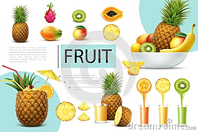 Realistic Fresh Fruits Composition Vector Illustration