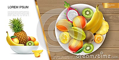 Realistic Fresh Healthy Summer Food Concept Vector Illustration