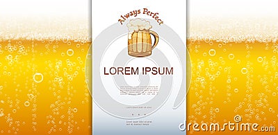 Realistic Fresh Lager Beer Closeup Background Vector Illustration