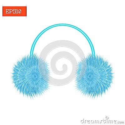 Realistic furry winter headphones isolated on white. Vector illustration Vector Illustration