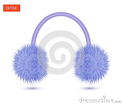 Realistic furry winter headphones isolated on white. Vector illustration Vector Illustration