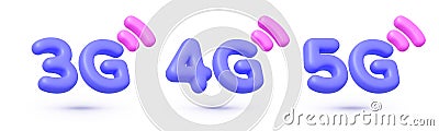 Realistic 3g, 4g, 5g 3d icons for mobile app design. Internet network. Cyberspace concept smartphone network icons for Vector Illustration