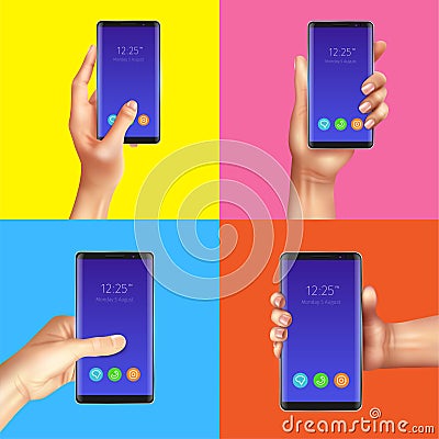 Realistic Gadgets Hands Design Concept Vector Illustration