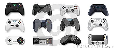 Realistic gamepads. Play console and PC games and stay at home concept, 3D video game controllers. Vector set of gaming Vector Illustration