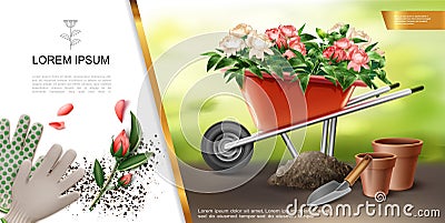Realistic Gardening Colorful Concept Vector Illustration