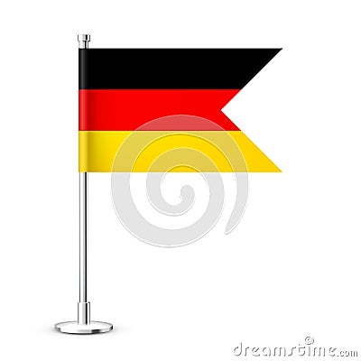 Realistic German table flag on a chrome steel pole. Souvenir from Germany. Desk flag made of paper or fabric and shiny Vector Illustration