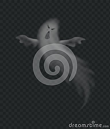 Realistic ghost, scary monster for halloween. Spooky phantom, flying poltergeist figure with frightening face Vector Illustration