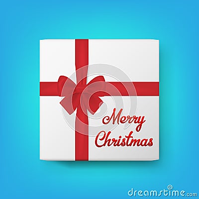 Realistic gift box and text Merry Christmas. Vector illustration. Vector Illustration