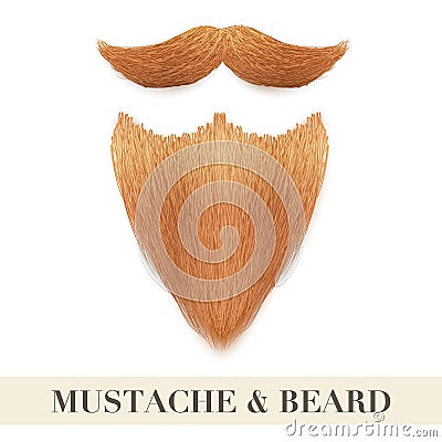 Realistic ginger beard with curly mustache Vector Illustration