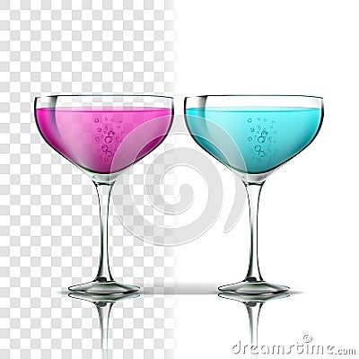 Realistic Glass With Beverage Cocktail Vector Vector Illustration