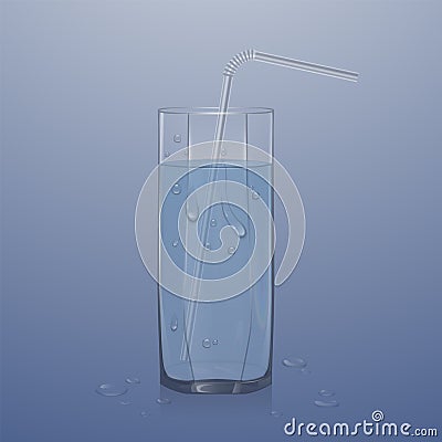 Realistic glass filled with water on light background, clear glass with water droplets, vector illustration Vector Illustration