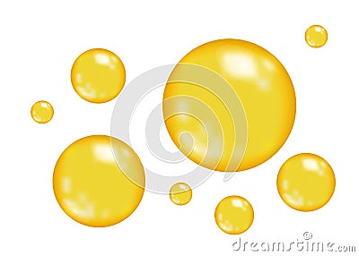 Realistic glossy gold bubbles. Vector Illustration