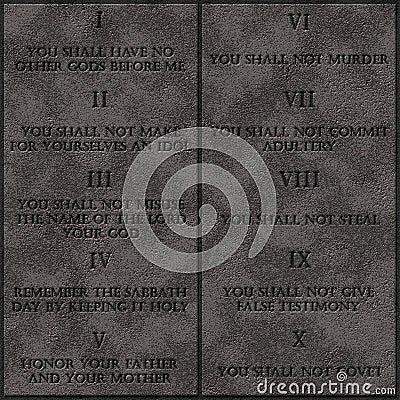 Realistic 10 God commandments writed in English text on stones tablets Stock Photo