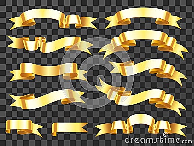 Realistic gold banner. Golden horizontal celebration ribbon. Scroll ribbons and award banners isolated vector Vector Illustration