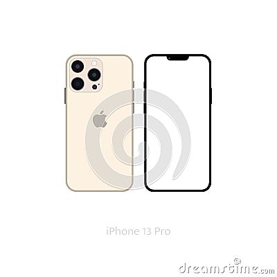 Realistic gold iPhone 13 pro mockup, Smartphone vector white screen, iPhone mockup Vector Illustration