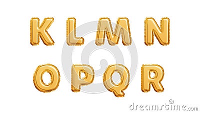 Realistic golden balloons alphabet isolated on white background. K L M N O P Q R letters of the alphabet. Vector Vector Illustration