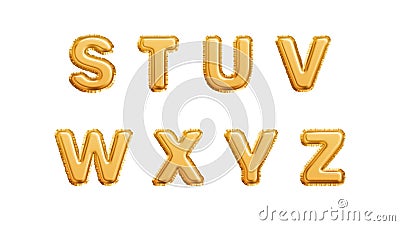 Realistic golden balloons alphabet isolated on white background. S T U V W X Y Z letters of the alphabet. Vector Vector Illustration