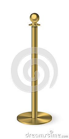Realistic golden column with ball globe on top bolted on round base. Steel pipe element, pole post. Gold pillar Vector Illustration